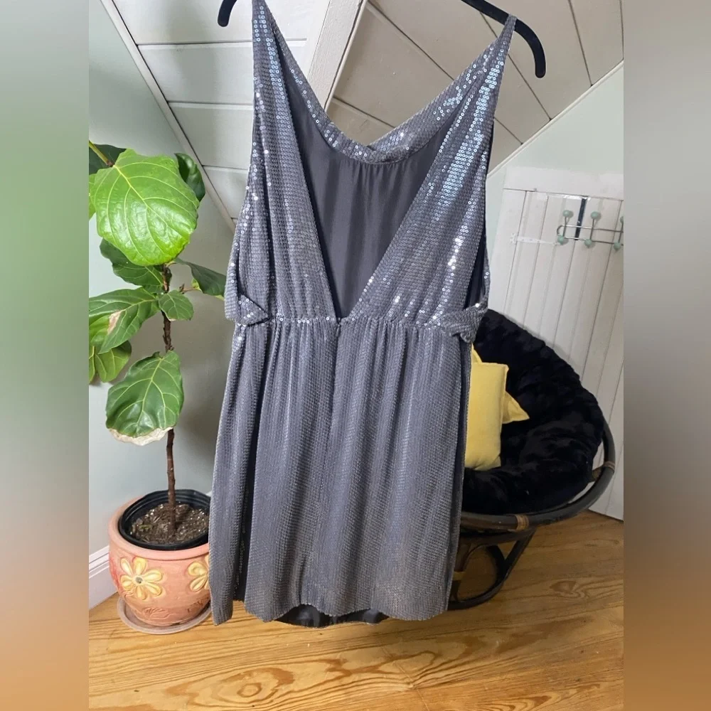 Robert Rodriguez Gunmetal Gray Sequin Silk Open Back Mini Dress Size 6 - Picture 6 of 12